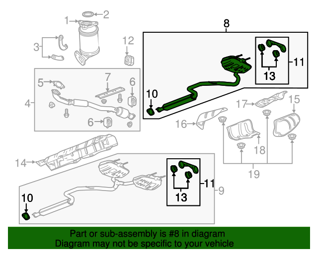 20152019 Chevrolet Impala Exhaust Muffler Assembly with Pipe, Flange, Reinforcements, Hangers