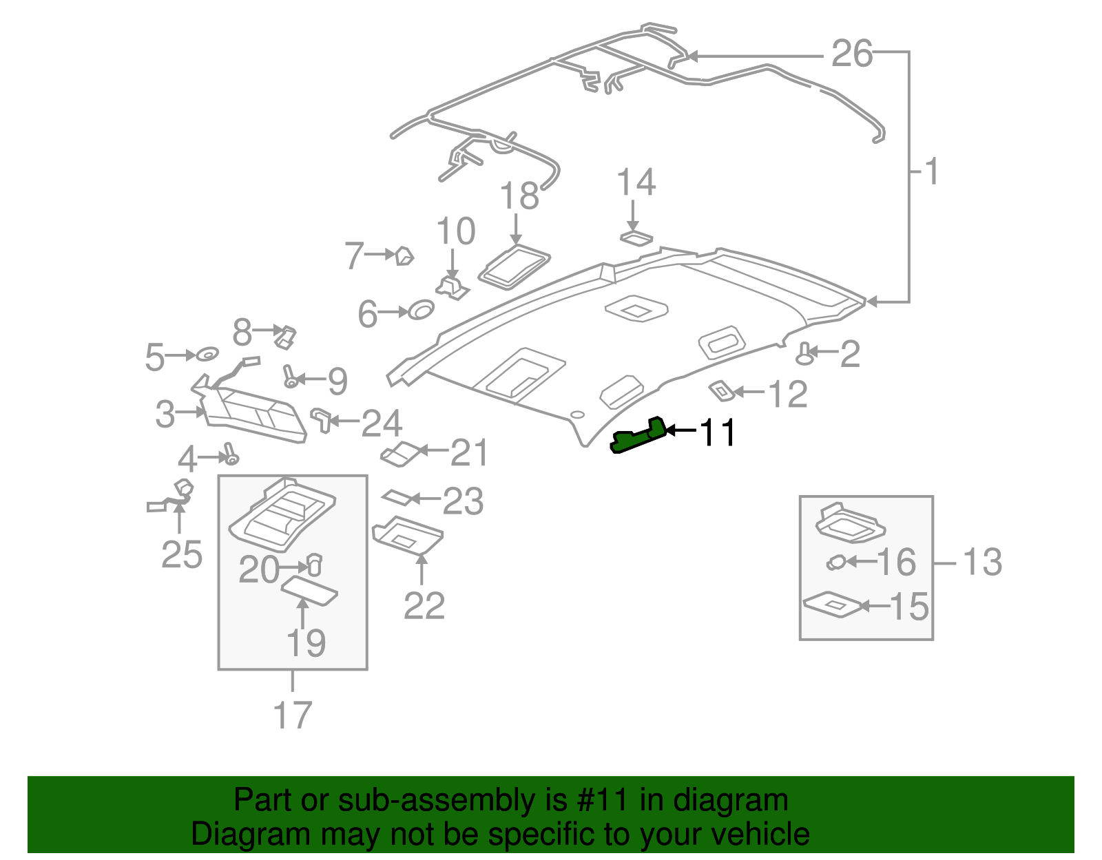 Light Titanium Driver Side Roof Rail Rear Assist Handle - GM (96800994)