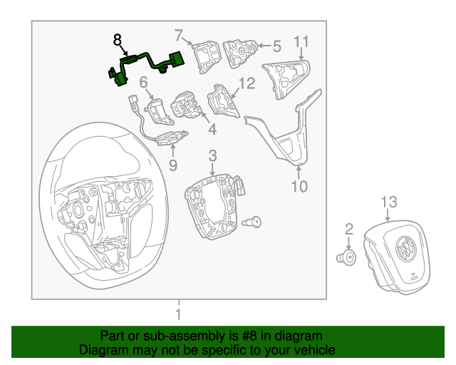 20142017 Buick Steering Wheel Horn Switch Wiring Harness 23140576