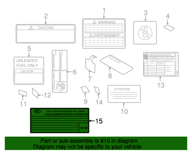 2016 Subaru Forester Emission Label 14808AH650 Subaru Parts Store