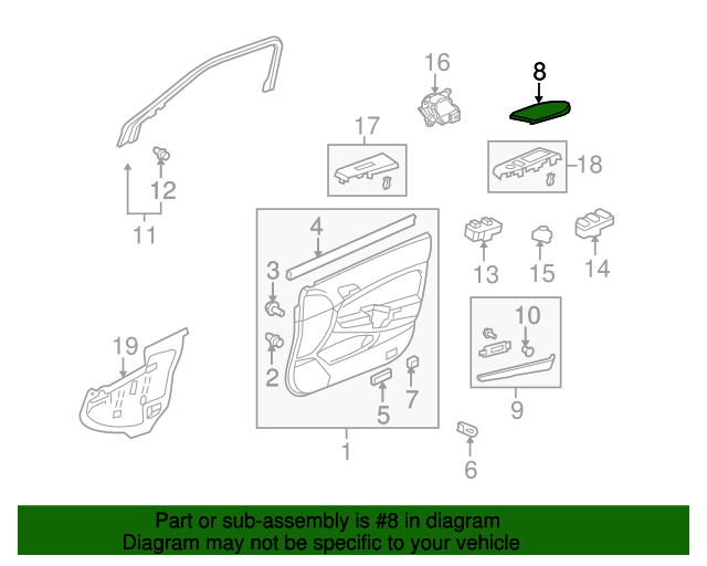 20102015 Honda ARMREST, LEFT[drvr] FRONT DOOR LINING *NH167L* [LEA