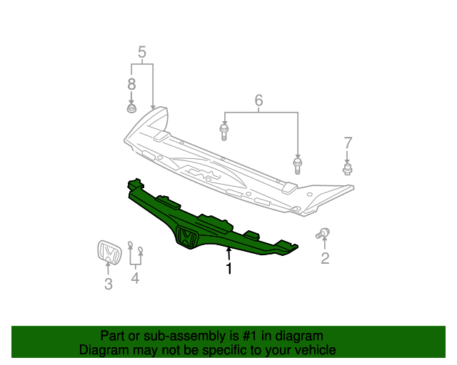 71121SDNA00 Grille, Front Bumper 20032005 Honda Accord Genuine Honda Parts