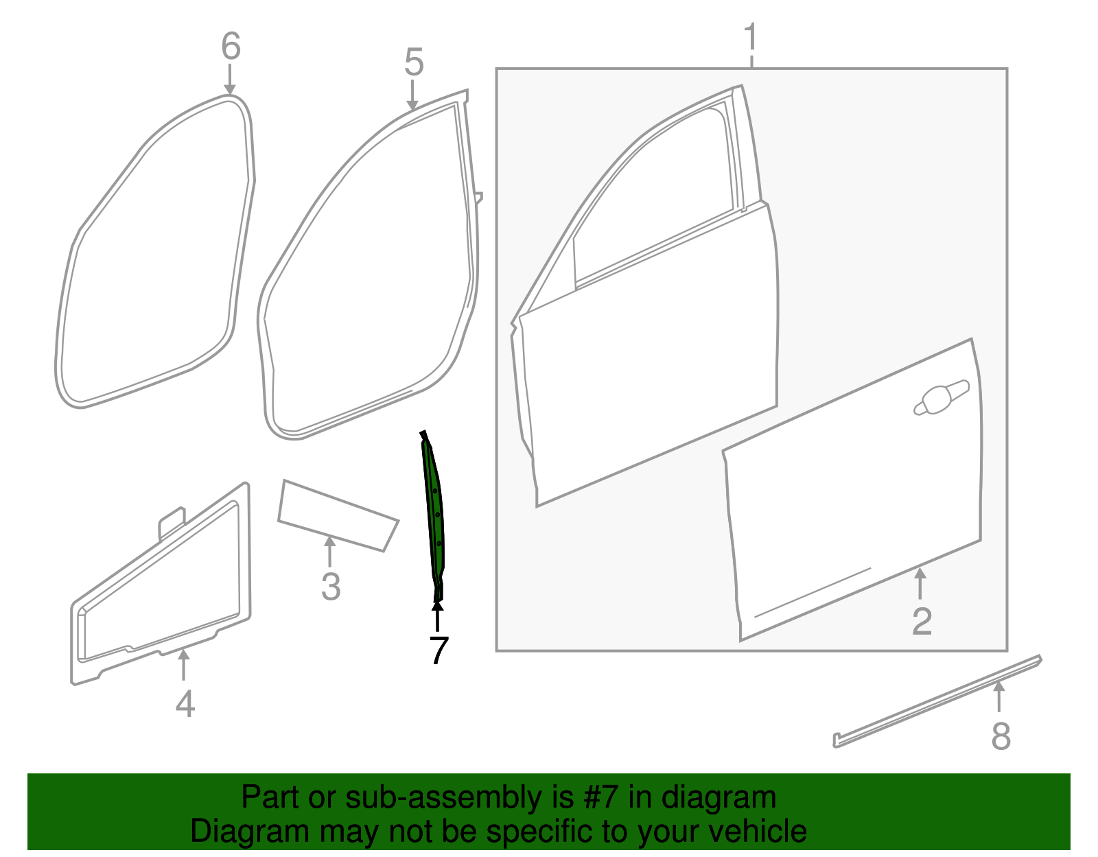 Driver Side Front Door Front Auxiliary Weatherstrip - GM (84010845)