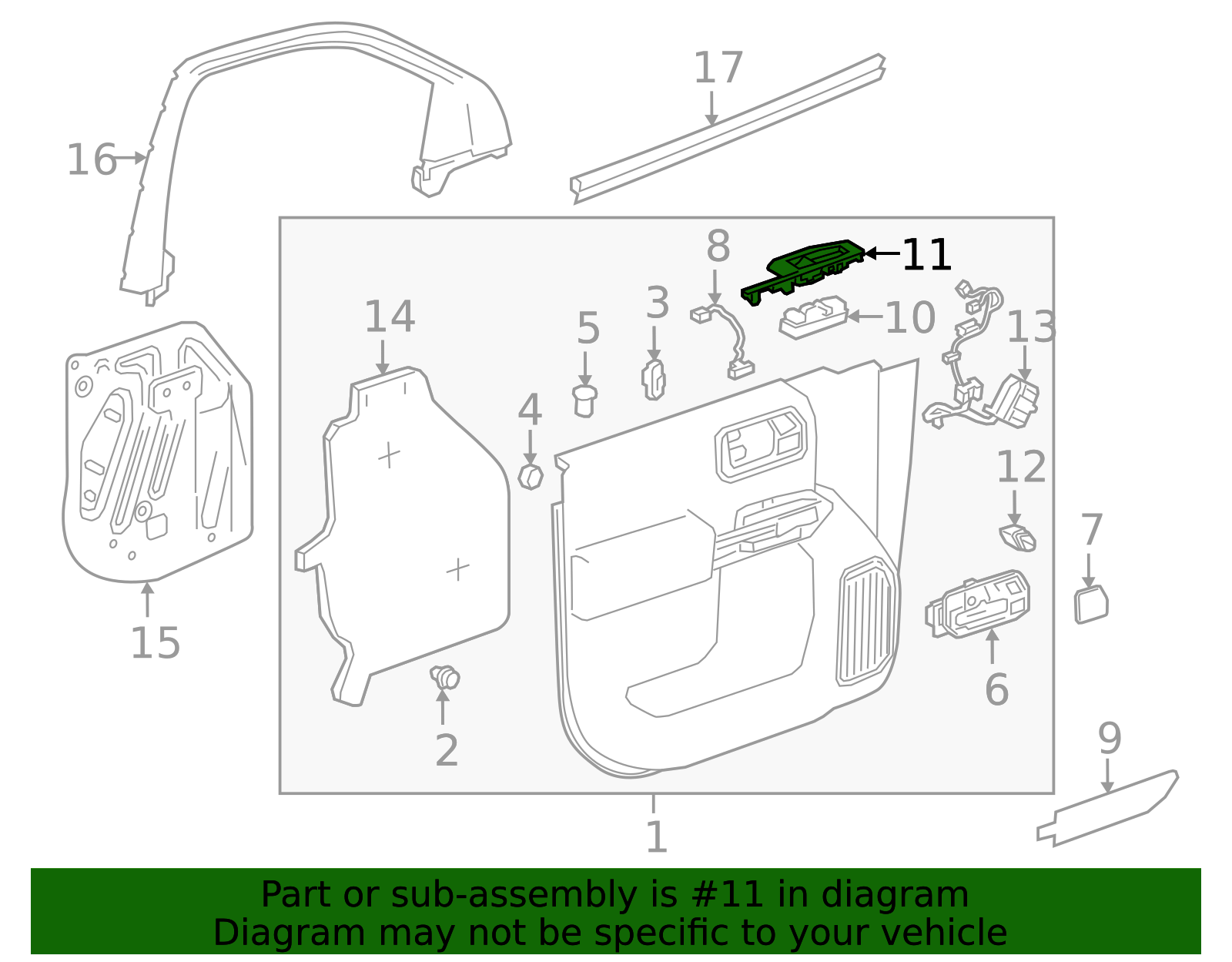 Black Front Driver Side Door Armrest Switch Mount Plate - GM (84363371)