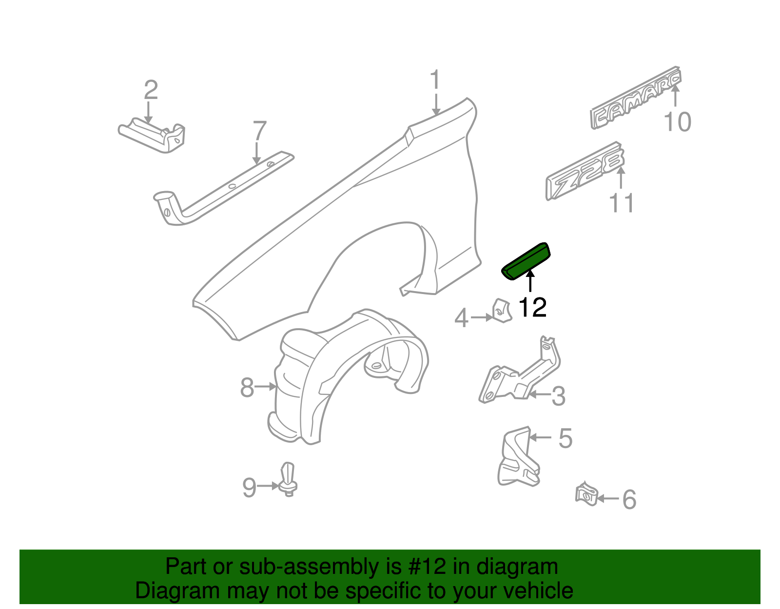 Molding Assembly, F/Fdr Center Rear- Right-hand (Paint To Match) - GM (88892066)