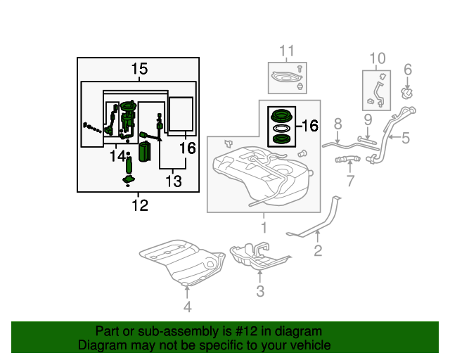 17045SZAA34 Module Fuel Pump 2012 2013 Honda Pilot Genuine