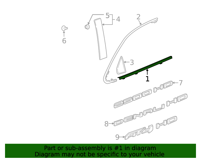 20202023 GMC Front Driver Side Door Window Belt Reveal Molding