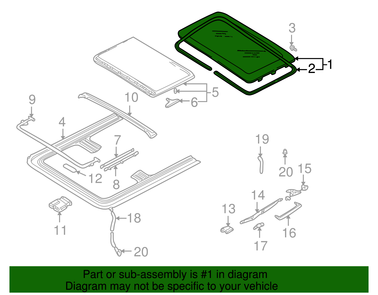 Sunroof Glass - Volkswagen (8D0-877-071-C)