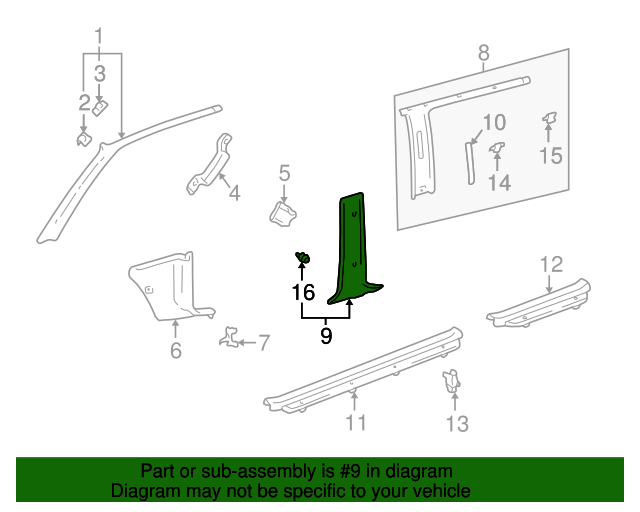 Genuine Toyota 62414-35010-B1 Center Pillar Garnish