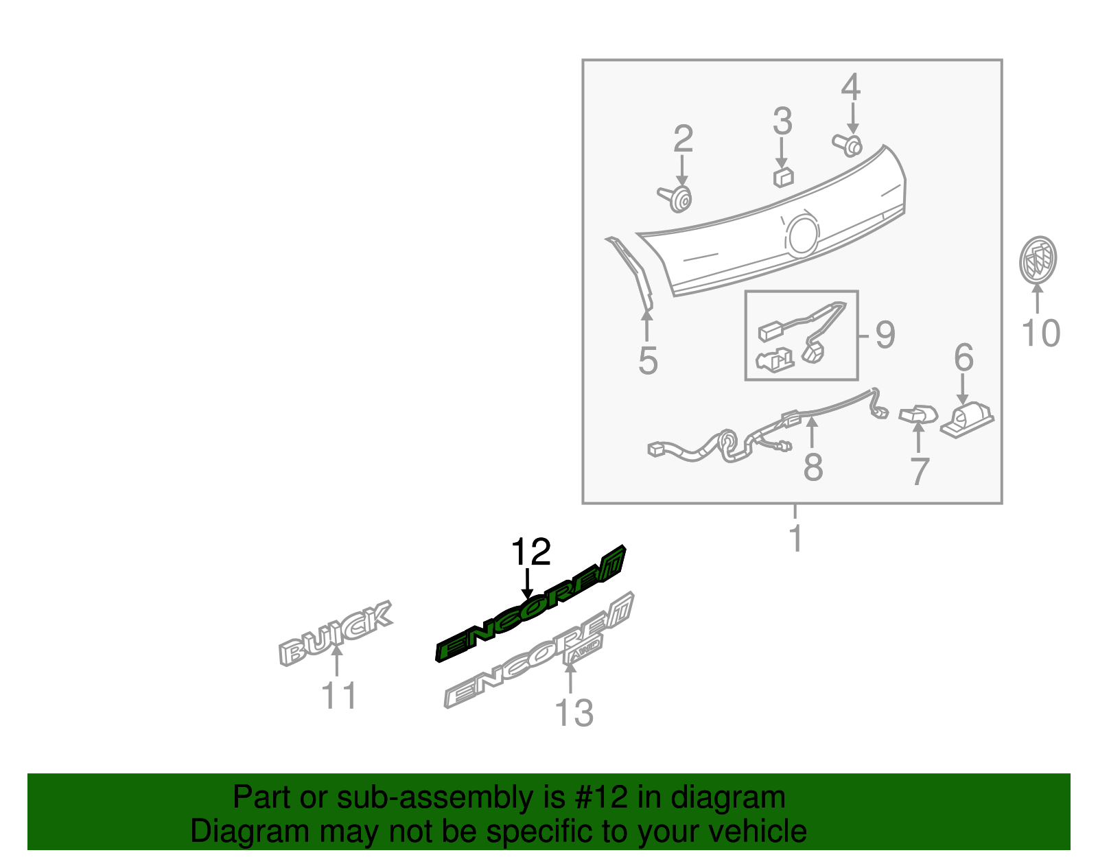 Passenger Side Liftgate Encore Name Plate - GM (95220711)
