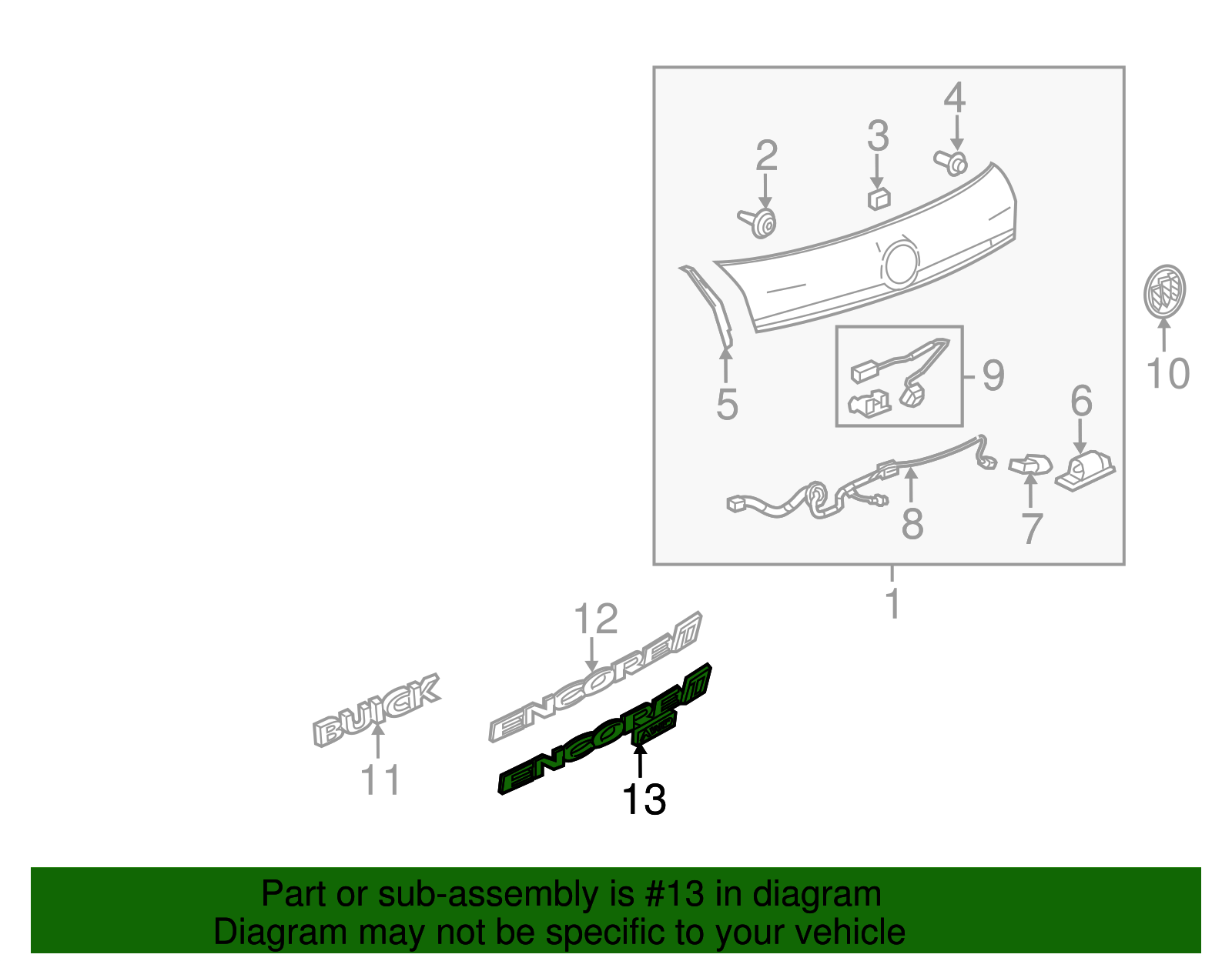 Passenger Side Liftgate Encore AWD Name Plate - GM (95330581)