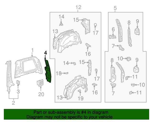 19981999 Toyota RAV4 Quarter Panel Reinforcement 6171342020 Toyota