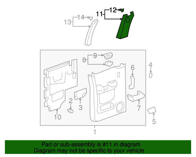 20072013 GM Ebony Rear Driver Side Door Upper Trim Panel 20805500