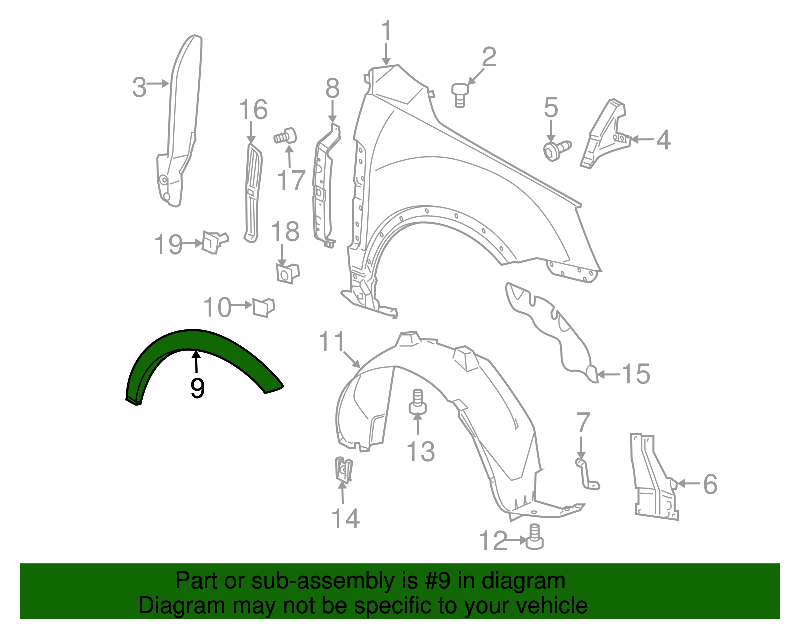 Front Driver Side Fender Wheel Opening Molding - GM (96660221)