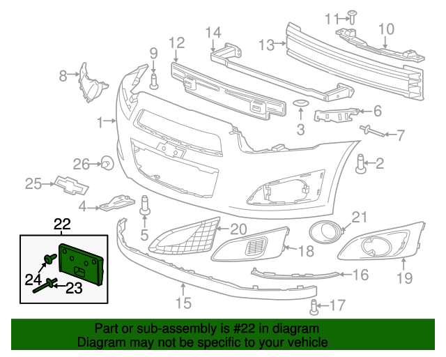 20122016 Chevrolet Sonic Front License Plate Bracket Attachment Kit