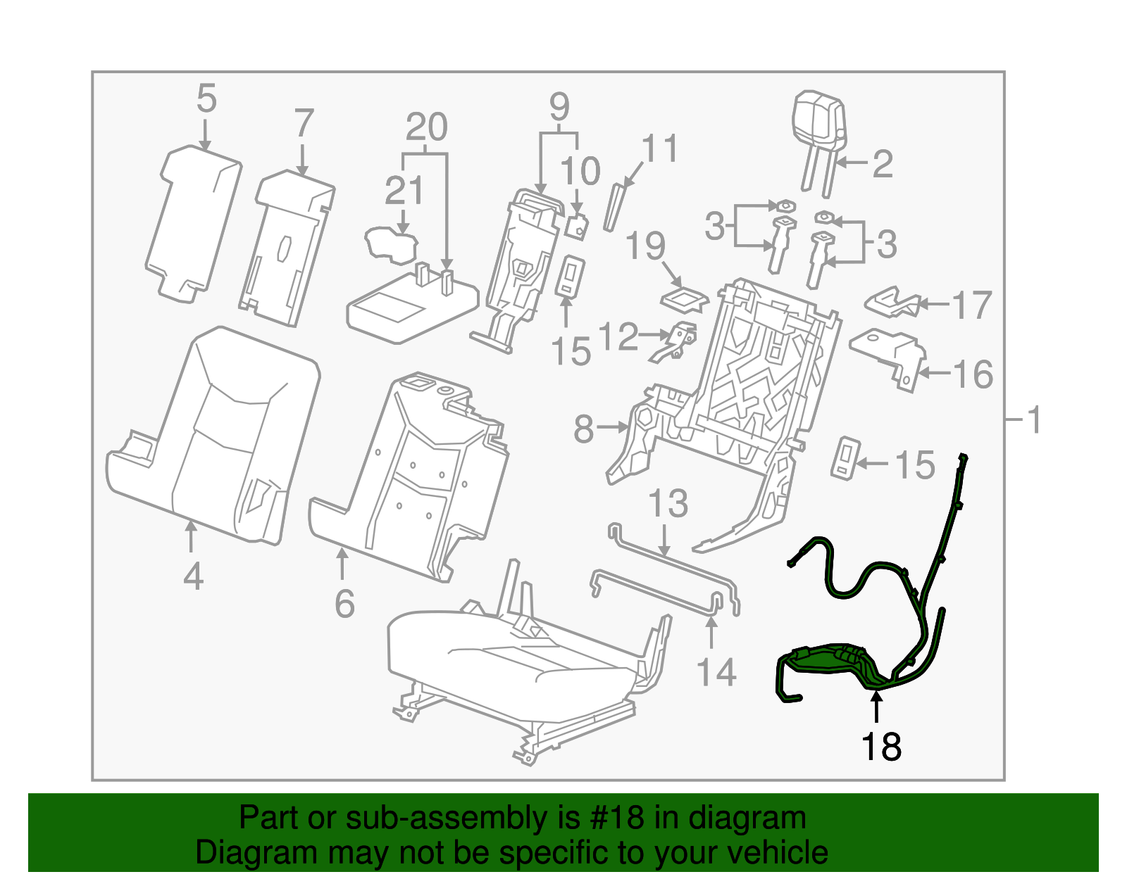 Rear Seat Inner Recliner Cable - Cadillac (84123242)