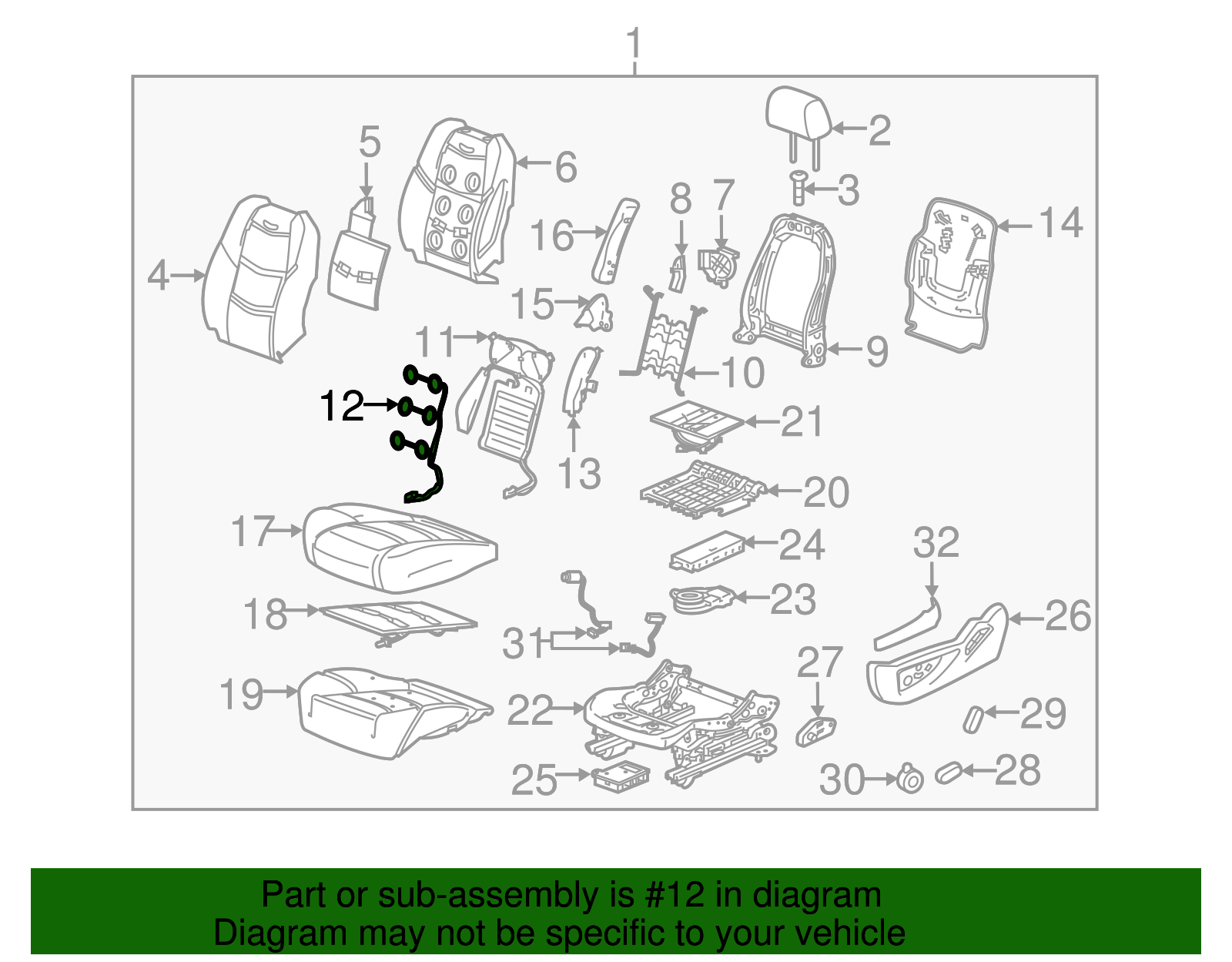 Front Driver Side Seat Back Massage Bladder - GM (84453608)