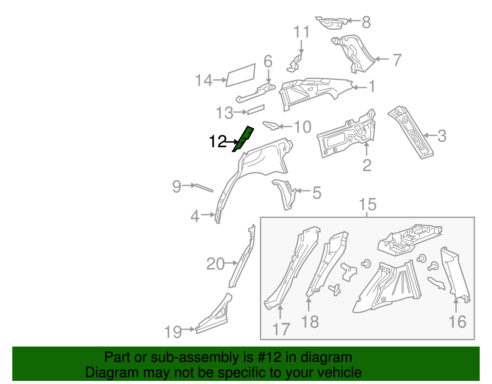 Passenger Side Quarter Lower Panel Baffle - GM (84037149)