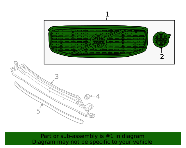 2020-2022 Volvo V60 Cross Country Upper Grille 32365397 | TascaParts.com