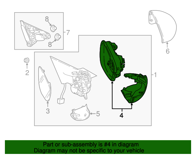 20182024 Honda Accord Left (Drivers Door) Mirror Housing Set 76255TVAA01 Genuine Honda Parts