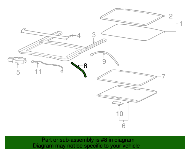 GM Part Number 15794154 20062010 Hummer Passenger Side Sunroof
