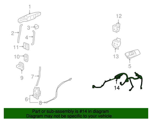 20102014 GM Front Driver Side Door Wiring Harness 22912637 GM