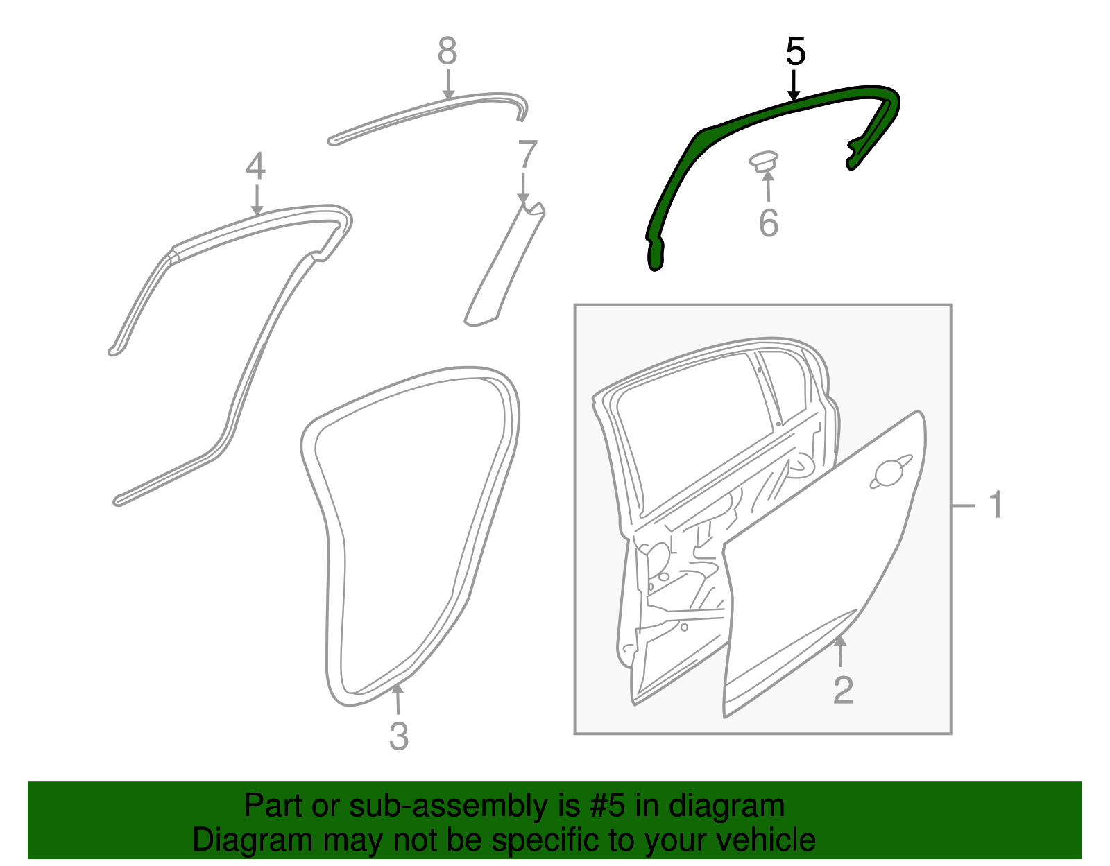 Pitch Black Gloss Passenger Side Rear Door Window Frame Front Applique - GM (92255726)