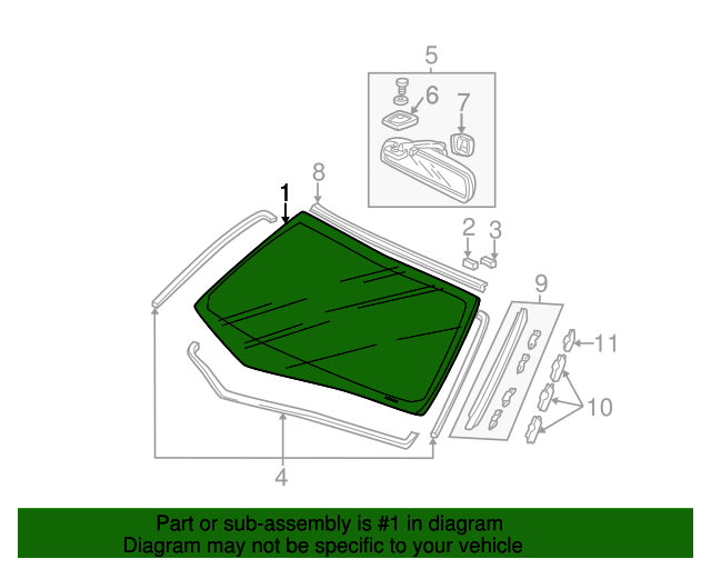73111S5DA10 Glass, Front Windshield (Green) (Ppg) 20012005 Honda