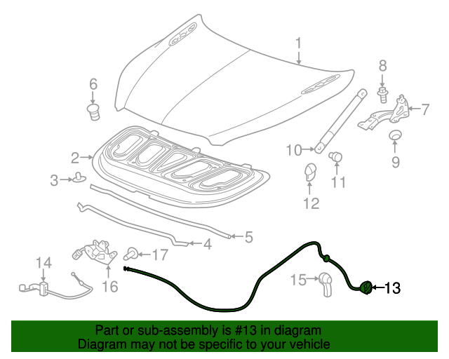 20162020 Buick Envision Primary Hood Latch Release Cable with Grommet