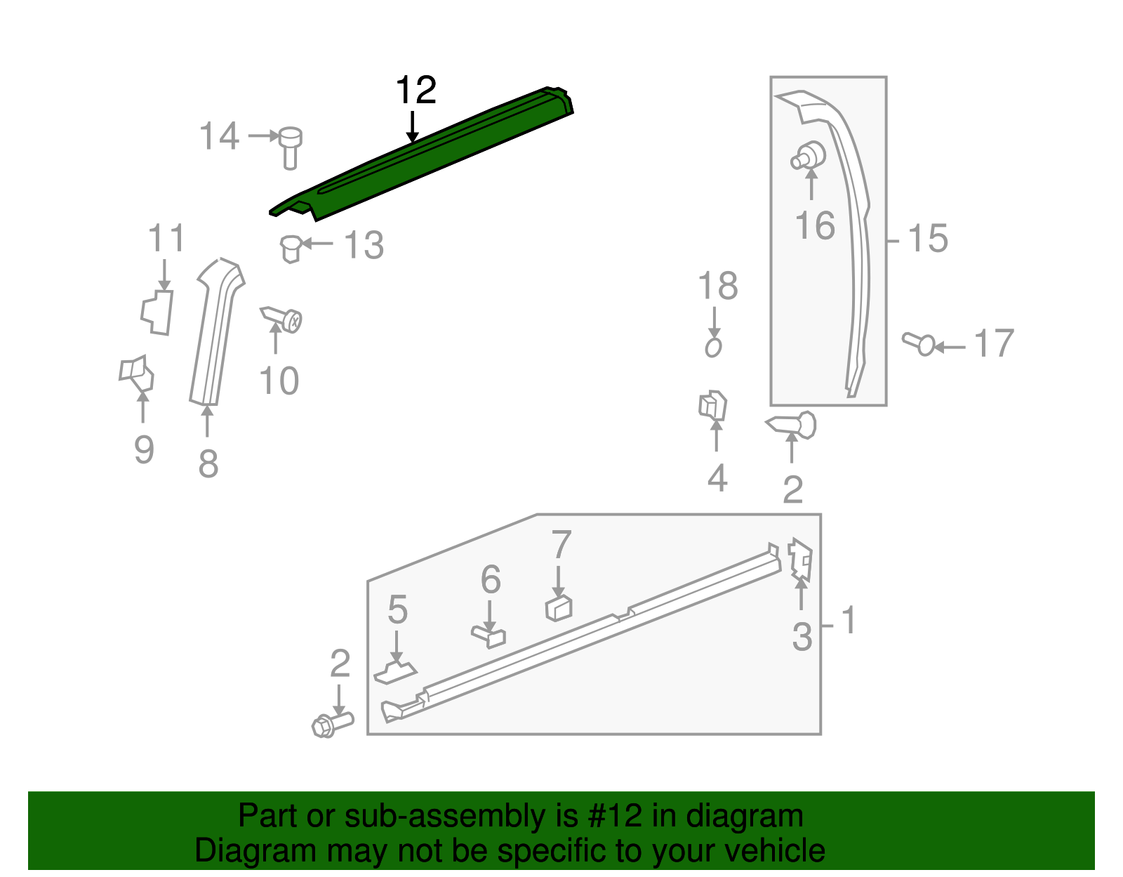 Gray Passenger Side Roof Luggage Carrier Rail with Seal, Molding, and Cover - GM (94723091)