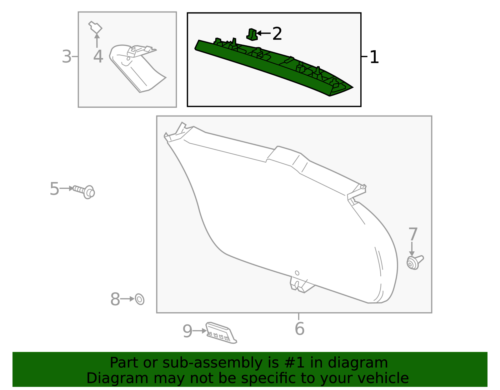 Medium Titanium Liftgate Upper Center Trim Finish Panel - GM (95394652)