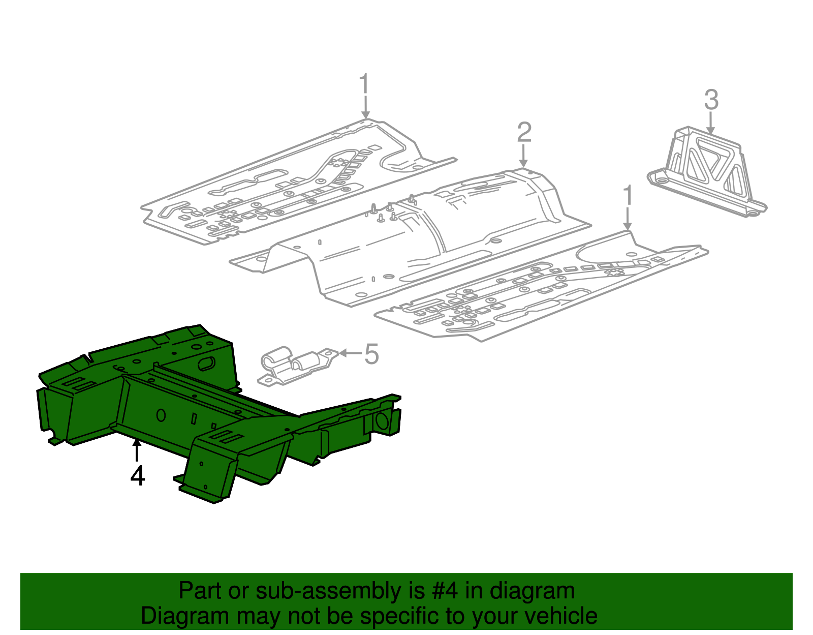 Passenger Side Number 2 Underbody Cross Sill with Reinforcements and Bar - GM (95052394)