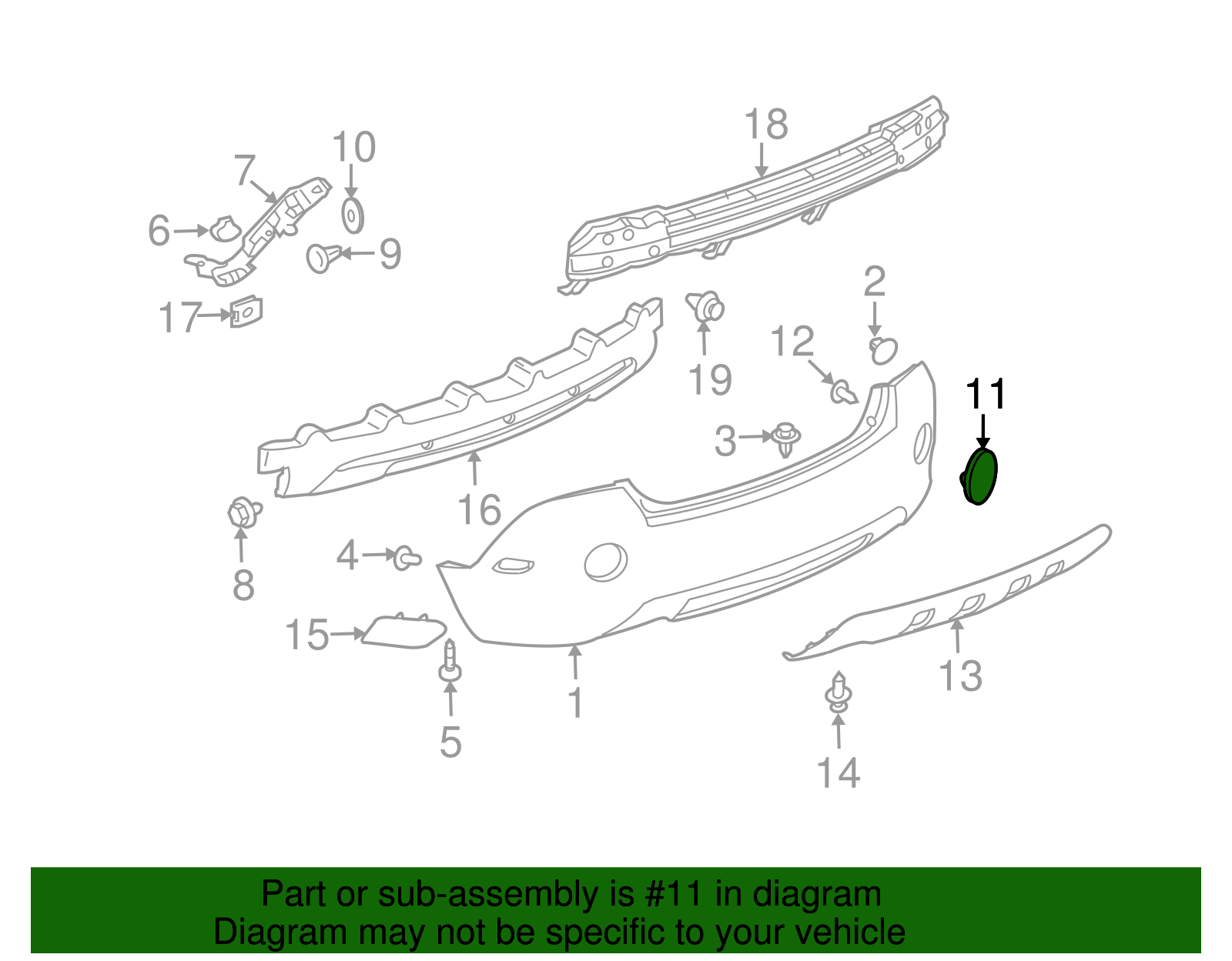 Rear Driver Side Bumper Fascia Reflector - GM (96673825)