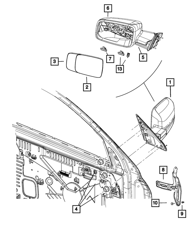 MOPAR 68402094AA Right Side Mirror Glass For 2019-2024 RAM 1500 DT - OEM Direct Replacement