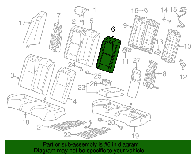 20182022 Honda Accord Seat Back Pad 82527TVAA21 Honda Factory Parts