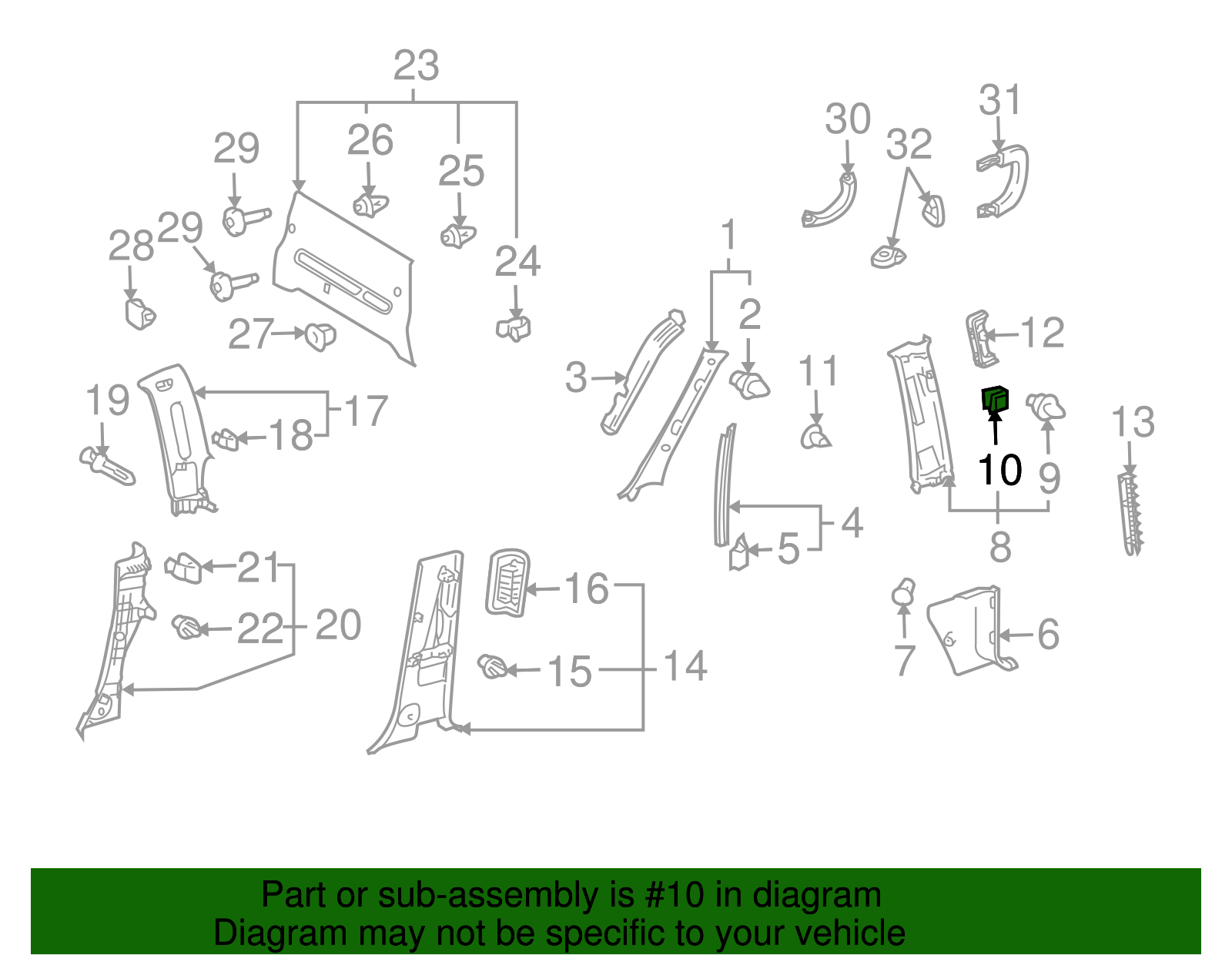 Upper Center Pillar Trim Retainer - Toyota (90179-06083)