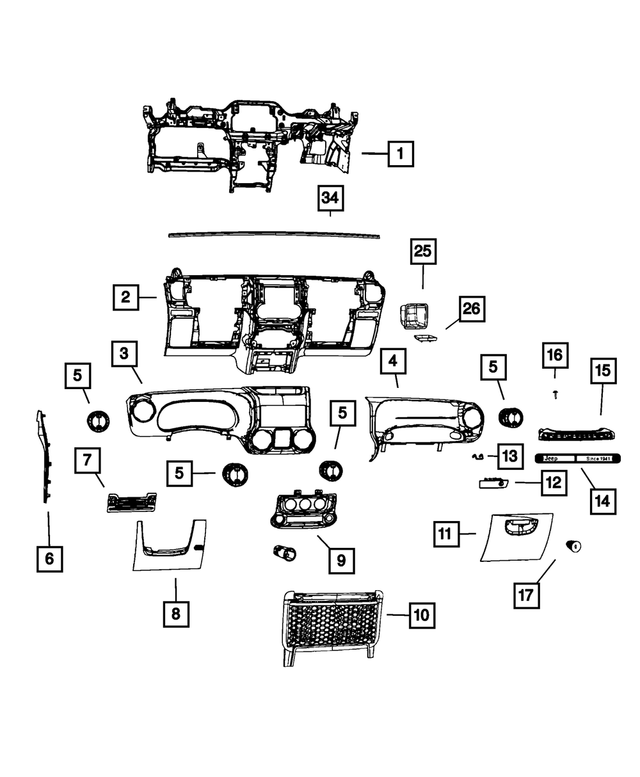 20142015 Jeep Wrangler Instrument Panel Applique 5LR34JS3AA Mopar