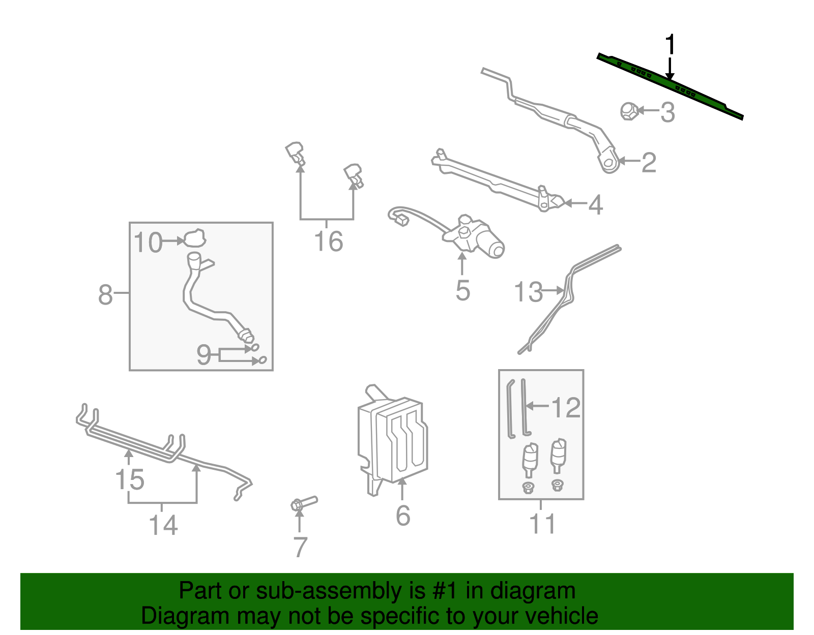 Driver Side Windshield Wiper Blade, 16 in - GM (95479599)