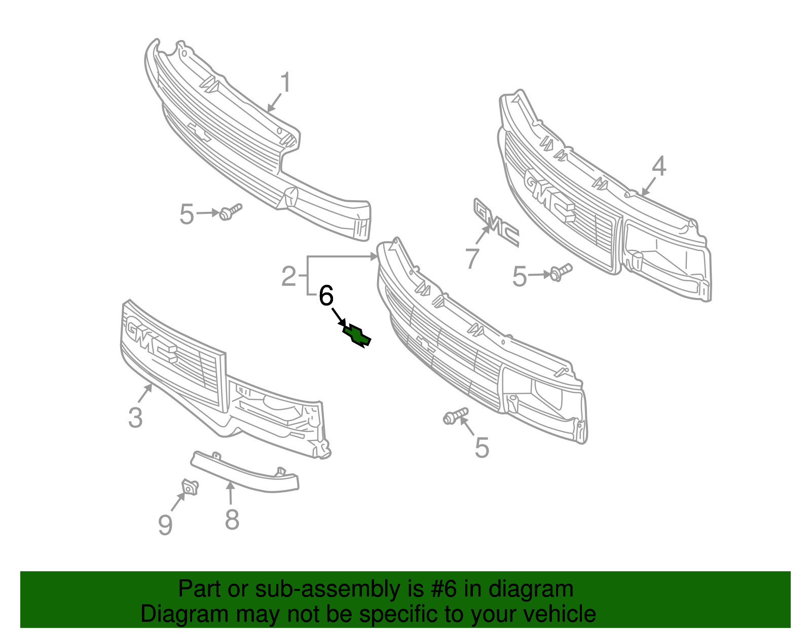 Front Grille Bowtie Logo - GM (88934655)
