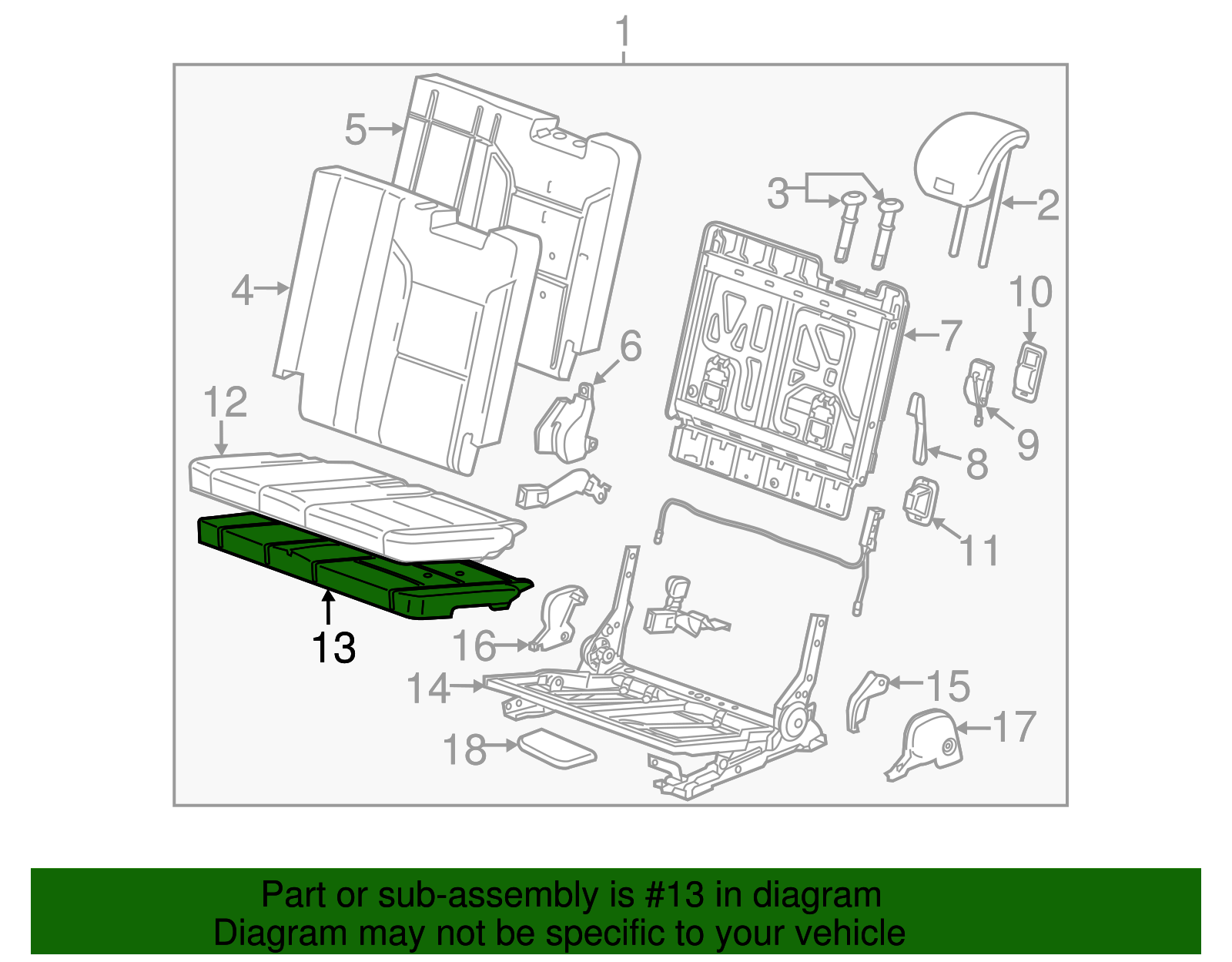 Driver Side 3rd Row Seat Cushion Pad - GM (84089433)