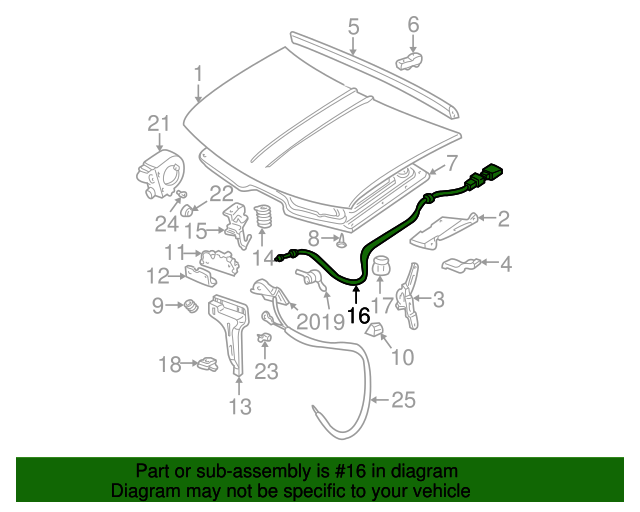 19952000 GM Hood Latch Release Cable 15769412