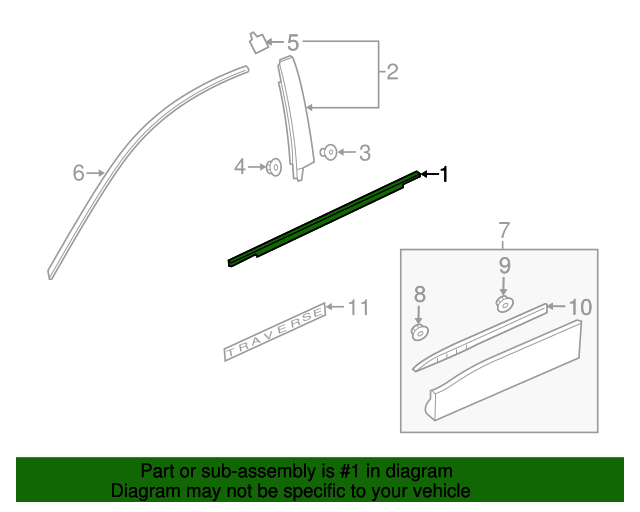 20182023 Chevrolet Traverse Front Passenger Side Door Window Belt
