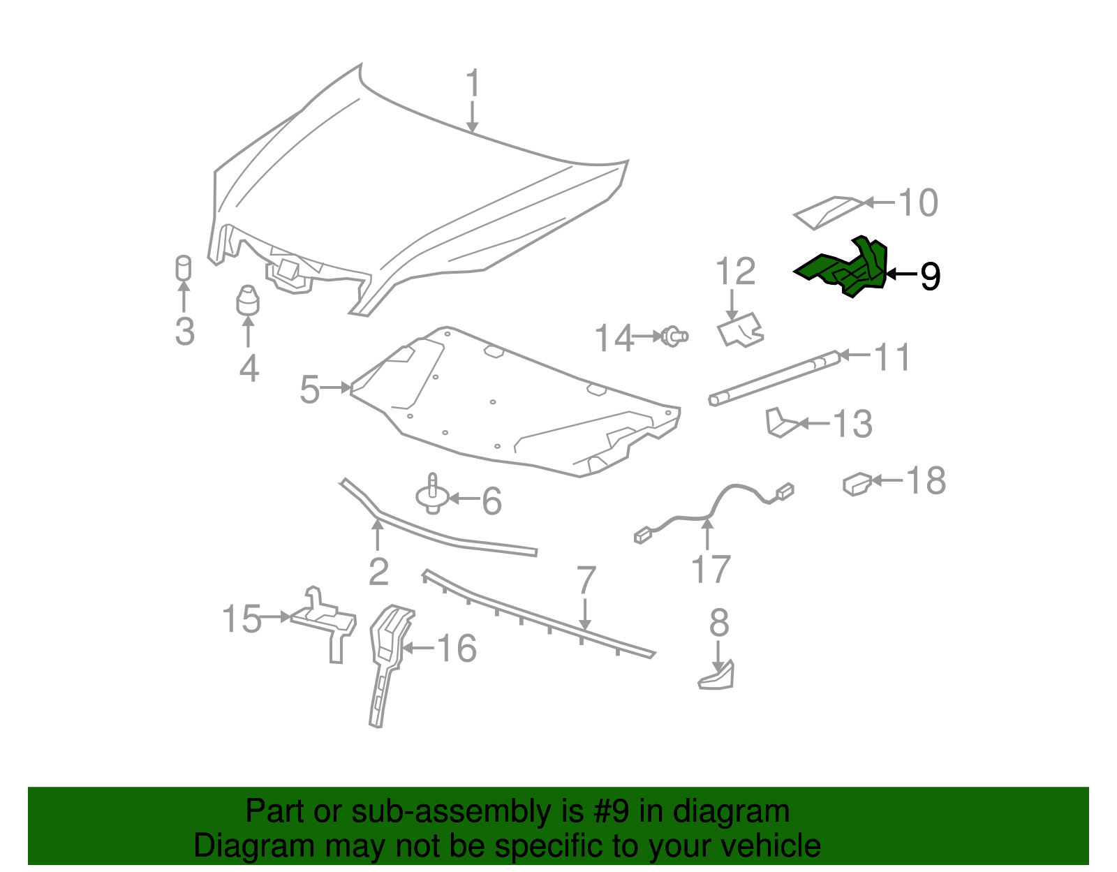 Driver Side Hood Hinge with Bracket, Nut, Washer, and Rivet - GM (95049934)