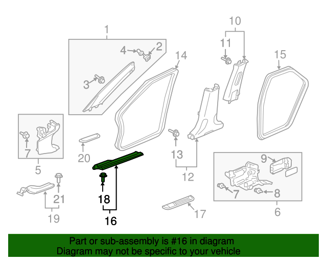 20042006 Acura TL Garnish Assembly, R Front Side (Inner) *YR167L