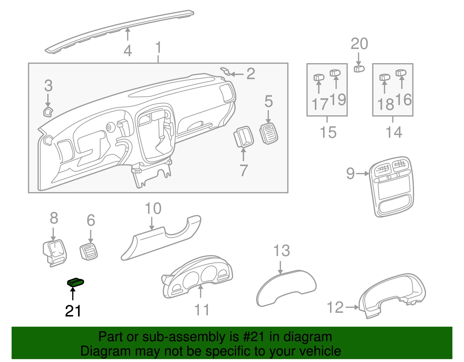 Switch Assembly, I/P Lp Dimr & R/Cmpt Lid     *Md Dark Oak - GM (09104891)