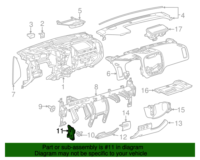 20152022 GM Passenger Side Instrument Panel Upper Trim Panel Bracket