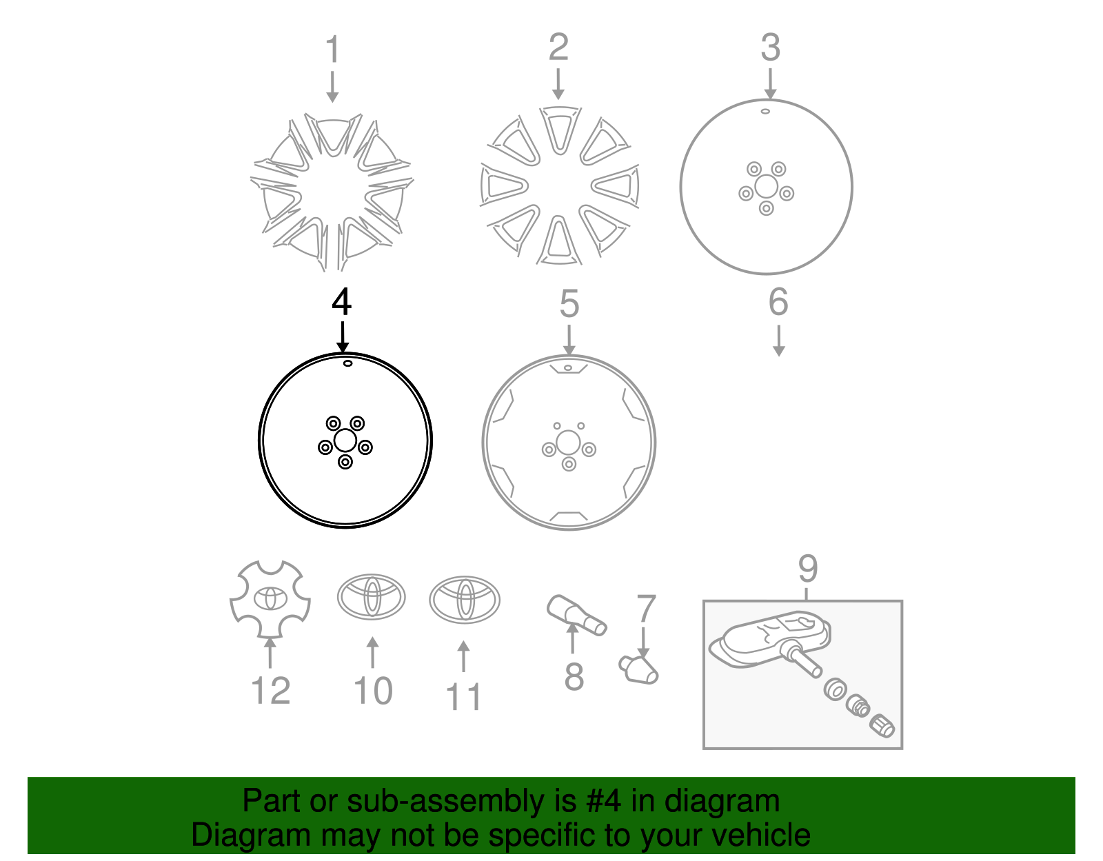 Wheel Alloy 9 Spoke - Toyota (42611-AC072)