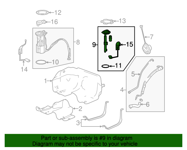 20102017 GM Fuel Tank Sending Unit Kit with Flange, Sending Unit