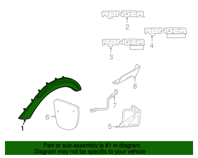 20012005 Ford Ranger Wheel Opening Molding 1L5Z16039APTM Varsity Ford
