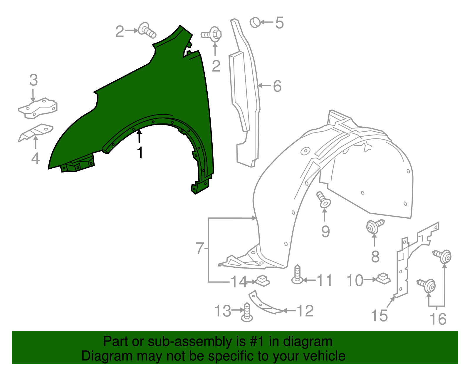 Front Driver Side Fender - Cadillac (84132973)